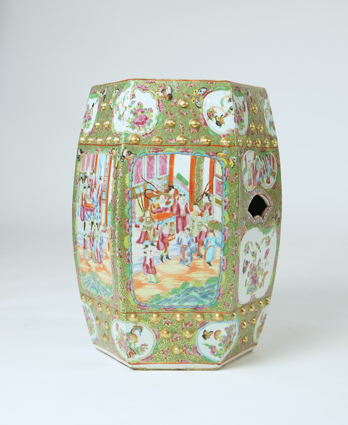 A Chinese famille rose hexagonal garden seat, mid 19th century